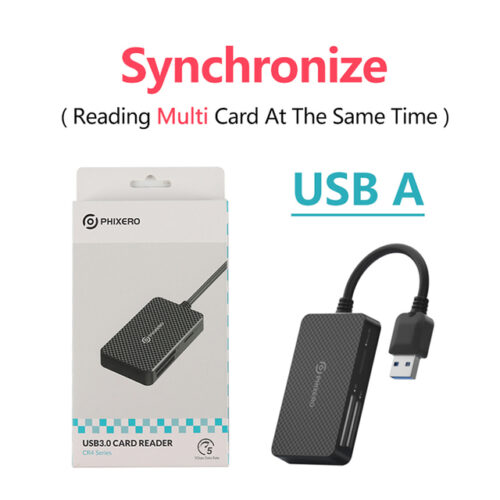PHIXERO 4-en-1 Lecteur Carte Mémoire USB3.0(Lecteur MultiCarte Simultanément)